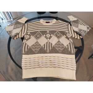 Hawk Creek Vintage Gray Patterned Long Sleeve White Sweater Size Large